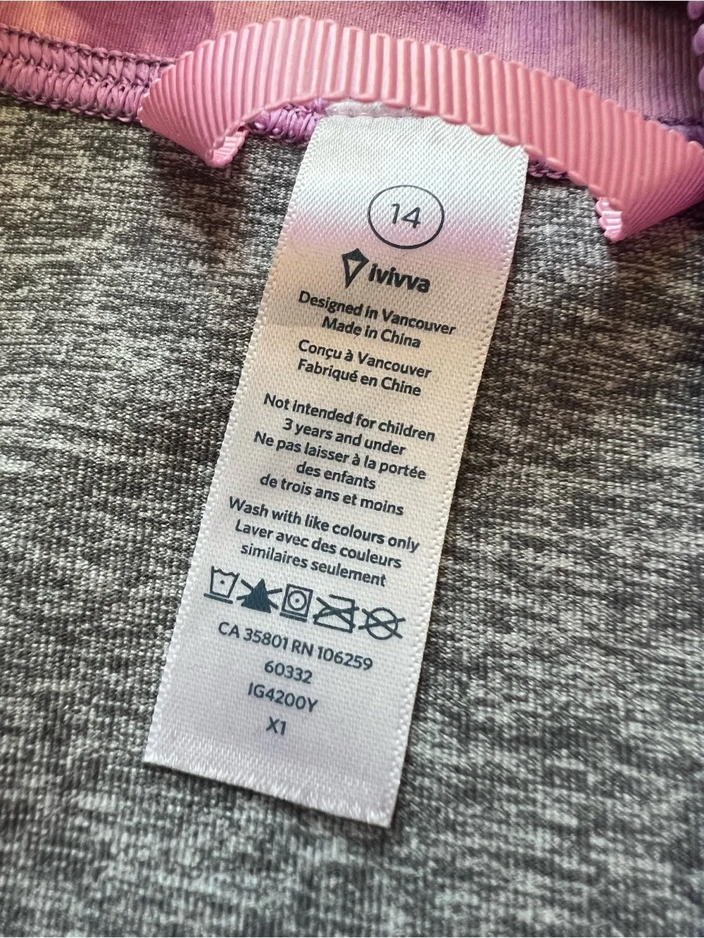 Ivivva kids grey leggings and jacket set size 14